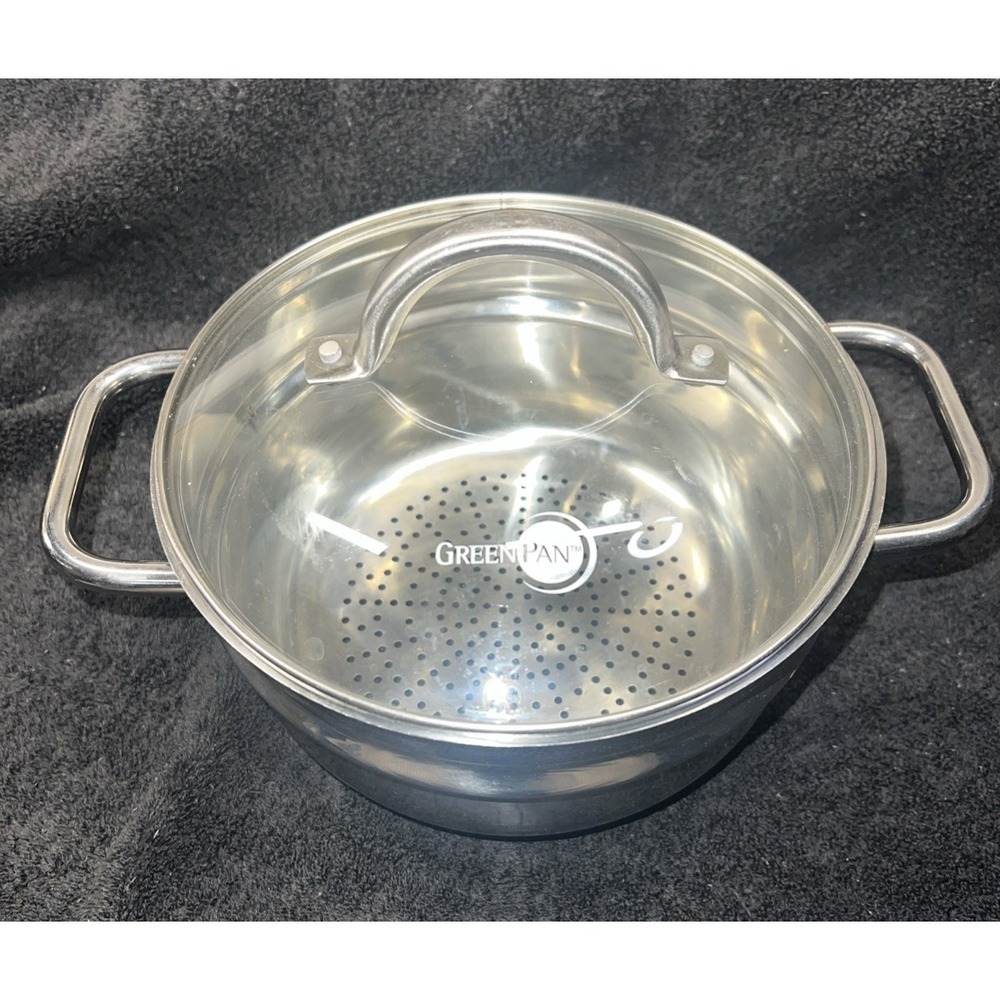 GreenPan Stainless Steel Steamer Insert with Glass Lid 8 Inch Universal Pot Fit